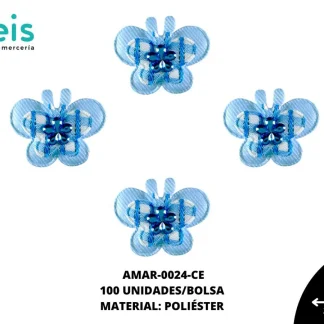 ACCESORIOS MARIPOSAS 3D CON PIEDRA AMAR-0024-CE 3.5cmX2.7cm 100 PZ/PQT CIELO