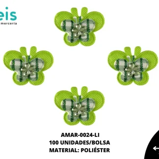 ACCESORIOS MARIPOSAS 3D CON PIEDRA AMAR-0024-LI 3.5cmX2.7cm 100 PZ/PQT LIMON