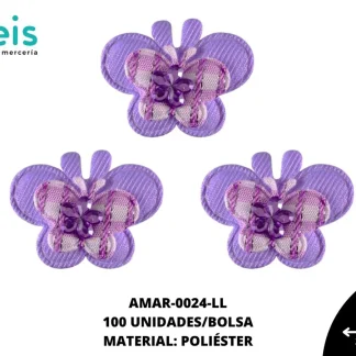 APLICACION TELA ADORNO MARIPOSA PIEDRA 28 MM REF:AF-3 LILA 100 U/PQT