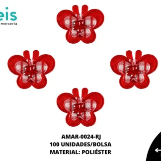 ACCESORIOS MARIPOSAS 3D CON PIEDRA AMAR-0024-RJ 3.5cmX2.7cm 100 PZ/PQT ROJO