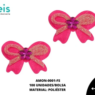 ACCESORIOS MOÑOS CORAZON CON PIEDRA AMON-0001-FS 3.8cmX2.6cm 100 PZ/PQT FIUSHA