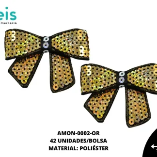 ACCESORIOS MOÑOS LENTEJUELA AMON-0002-OR 7.6cmX5cm 42 PZ/PQT DORADO OLEOGRAFICO