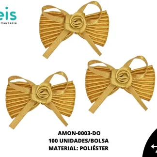 ACCESORIOS MOÑOS PLIZADO ROSA AMON-0003-DO 40mmX40mm 100 PZ/PQT DORADO