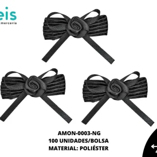 ACCESORIOS MOÑOS PLIZADO ROSA AMON-0003-NG 40mmX40mm 100 PZ/PQT NEGRO