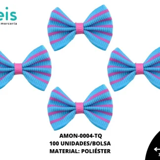 ACCESORIOS MOÑOS COMBINADO AMON-0004-TQ 35mmX25mm 100 PZ/PQT TURQUESA