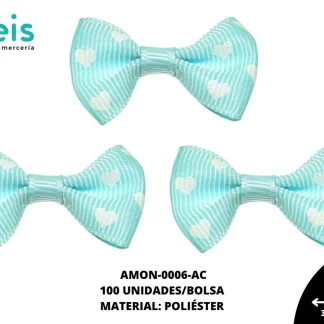 ACCESORIOS MOÑOS CORAZONES AMON-0006-AC 35mmX25mm 100 PZ/PQT CELESTE