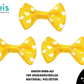 ACCESORIOS MOÑOS CORAZONES AMON-0006-AO 35mmX25mm 100 PZ/PQT AMARILLO