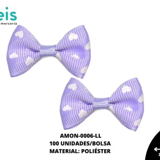 ACCESORIOS MOÑOS CORAZONES AMON-0006-LL 35mmX25mm 100 PZ/PQT LILA