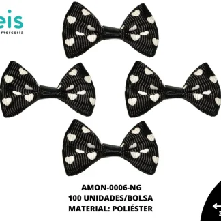 ACCESORIOS MOÑOS CORAZONES AMON-0006-NG 35mmX25mm 100 PZ/PQT NEGRO