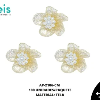 ACCESORIOS INFANTILES FLOR TUL CON PERLA AP-2106-CM 65mmX55mm 100 PZ/PQT CREMA