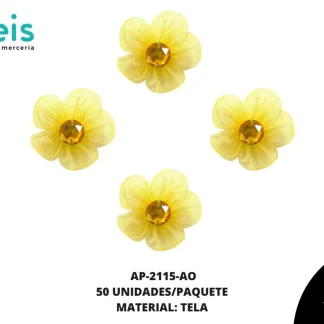 ACCESORIOS INFANTILES FLOR TUL CON PIEDRA AP-2115-AO 3.5cm 50 PZ/PQT AMARILLO