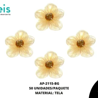 ACCESORIOS INFANTILES FLOR TUL CON PIEDRA AP-2115-BG 3.5cm 50 PZ/PQT BEIGE