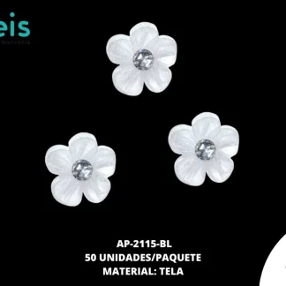 ACCESORIOS INFANTILES FLOR TUL CON PIEDRA AP-2115-BL 3.5cm 50 PZ/PQT BLANCO