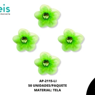 ACCESORIOS INFANTILES FLOR TUL CON PIEDRA AP-2115-LI 3.5cm 50 PZ/PQT LIMON