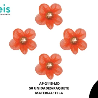 ACCESORIOS INFANTILES FLOR TUL CON PIEDRA AP-2115-MD 3.5cm 50 PZ/PQT MANDARINA