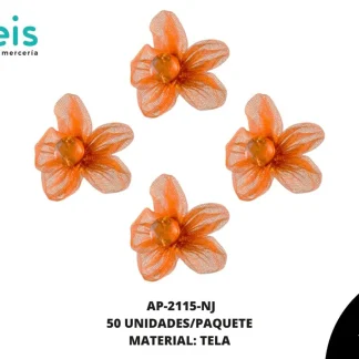 ACCESORIOS INFANTILES FLOR TUL CON PIEDRA AP-2115-NJ 3.5cm 50 PZ/PQT NARANJA