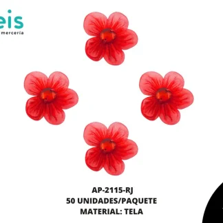 ACCESORIOS INFANTILES FLOR TUL CON PIEDRA AP-2115-RJ 3.5cm 50 PZ/PQT ROJO