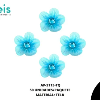 ACCESORIOS INFANTILES FLOR TUL CON PIEDRA AP-2115-TQ 3.5cm 50 PZ/PQT TURQUESA