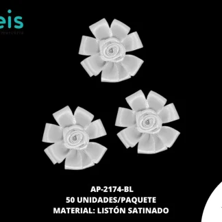 ACCESORIOS INFANTILES FLOR SATIN AP-2174-BL 38mm 50 PZ/PQT BLANCO