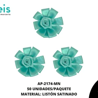ACCESORIOS INFANTILES FLOR SATIN 38mm REF: APF-017 MENTA 50 u/pqt
