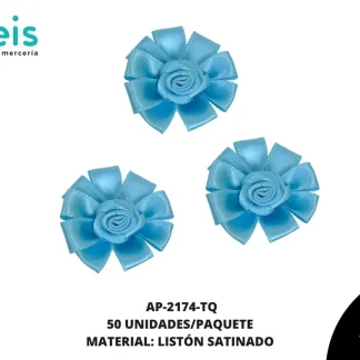 ACCESORIOS INFANTILES FLOR SATIN AP-2174-TQ 38mm 50 PZ/PQT TURQUESA