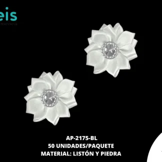 ACCESORIOS INFANTILES FLOR LISTON PIEDRA AP-2175-BL 38mm 50 PZ/PQT BLANCO