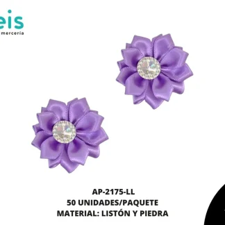 ACCESORIOS INFANTILES FLOR LISTON PIEDRA AP-2175-LL 38mm 50 PZ/PQT LILA