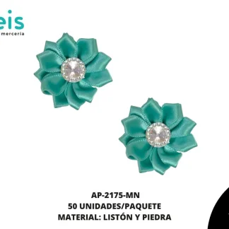 ACCESORIOS INFANTILES FLOR LISTON PIEDRA AP-2175-MN 38mm 50 PZ/PQT MENTA
