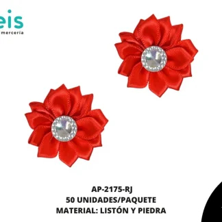 ACCESORIOS INFANTILES FLOR LISTON PIEDRA AP-2175-RJ 38mm 50 PZ/PQT ROJO