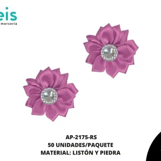 ACCESORIOS INFANTILES FLOR LISTON PIEDRA AP-2175-RS 38mm 50 PZ/PQT ROSA