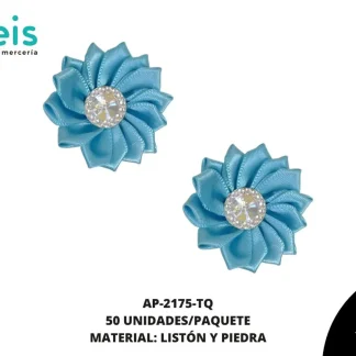 ACCESORIOS INFANTILES FLOR LISTON PIEDRA AP-2175-TQ 38mm 50 PZ/PQT TURQUESA