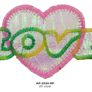 PARCHES BORDADOS Y ESTAMBRE CORAZON LOVE AP-2530-RF 9.5cmX6.2cm 20 PZ/PQT MULTICOLOR