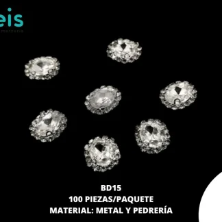 BOTON PLASTICO PATA DECORADOS PIEDRA BD15 17mm 100 PZ/PQT PLATA