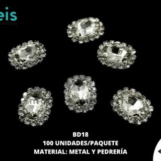 BOTON PLASTICO PATA DECORADOS PIEDRA BD18 100 PZ/PQT PLATA