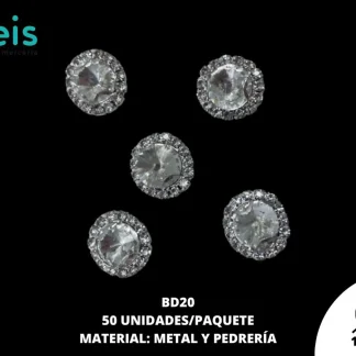 BOTON PLASTICO PATA DECORADOS PIEDRA BD20 26L (16mm) 100 PZ/PQT PLATA