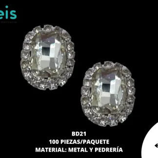 BOTON DE PEDRERIA REDONDO 100 PZ/PQT REF: BD21 PLATA