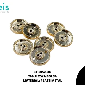 BOTON PLASTICO BT-0052-DO 40L (25mm) 200 PZ/PQT DORADO