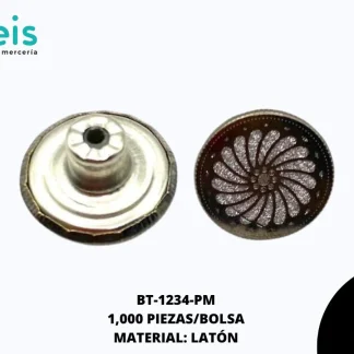 BOTON METAL FLOR BT-1234-PM 24L (15mm) 1,000 PZ/PQT PLOMO