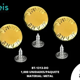 BOTON METAL JEANS BT-1313-DO 17mm 1,000 PZ/PQT DORADO