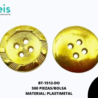 BOTON PLASTICO BT-1512-DO 24L (15mm) 500 PZ/PQT DORADO