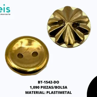 BOTON PLASTICO 2 HUECOS ESTRELLA BT-1542-DO 22L (14mm) 1,090 PZ/PQT DORADO