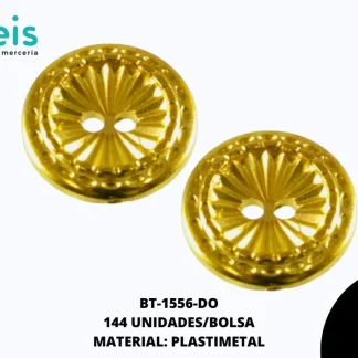 BOTON PLASTICO 2 HUECOS BT-1556-DO 24L (15mm) 1,000 PZ/PQT DORADO