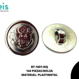 BOTON PLASTIMETAL PATA DECORADO ESCUDO BT-1601-NQ 24L (15mm) 144 PZ/PQT NIQUEL