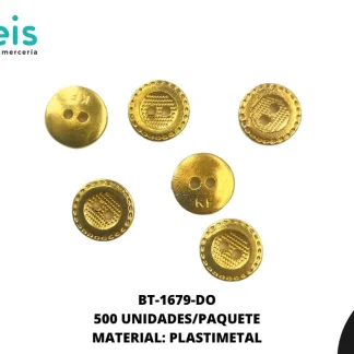 BOTON PLASTICO 2 HUECOS BT-1679-DO 20L (12.5mm) 500 PZ/PQT DORADO
