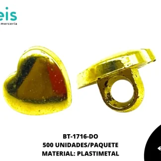 BOTON PLASTIMETAL PATA LISO CORAZON BT-1716-DO 20L (12.5mm) 500 PZ/PQT DORADO