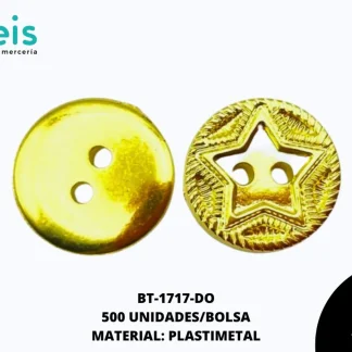 BOTON PLASTICO 2 HUECOS ESTRELLA BT-1717-DO 16L (10mm) 500 PZ/PQT DORADO