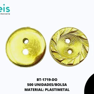 BOTON PLASTICO 2 HUECOS BT-1719-DO 16L (10mm) 500 PZ/PQT DORADO