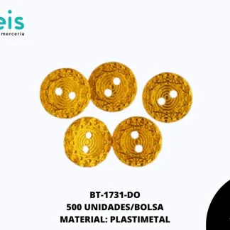 BOTON PLASTICO 2 HUECOS BT-1731-DO 20L (12.5mm) 500 PZ/PQT DORADO