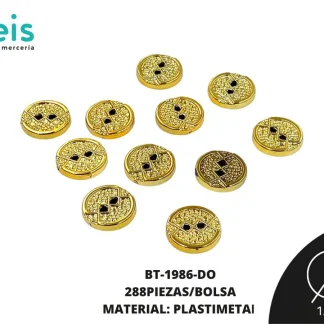 BOTON PLASTICO 2 HUECOS BT-1986-DO 24L (15mm) 288 PZ/PQT DORADO