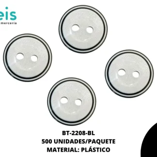 BOTON PLASTICO 2 HUECOS BT-2208-BL 20L (12.5mm) 500 PZ/PQT BLANCO